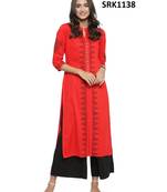 Red Printed Viscose Band / Mandarin / Chinese Collar kurti