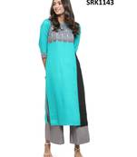 Turquoise Printed Viscose Round Neck kurti
