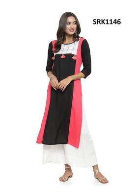 Black Printed Viscose Round Neck kurti 1