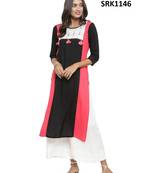 Black Printed Viscose Round Neck kurti