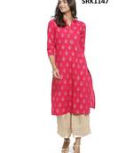 Pink Printed Cotton Band / Mandarin / Chinese Collar kurti