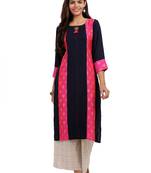 Navy Blue Printed Viscose Round Neck kurti