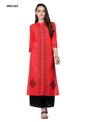 Red Printed Viscose Band / Mandarin / Chinese Collar kurti 1