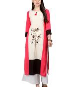 Beige Printed Viscose Round Neck kurti