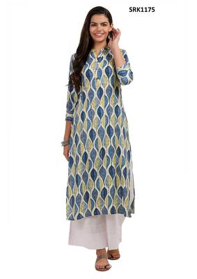 Beige Printed Viscose Band / Mandarin / Chinese Collar kurti 1
