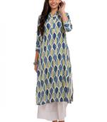 Beige Printed Viscose Band / Mandarin / Chinese Collar kurti