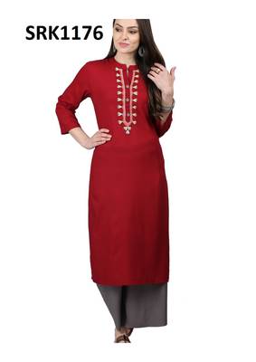 Maroon Printed Viscose Band / Mandarin / Chinese Collar kurti 1