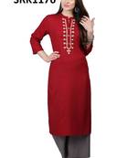 Maroon Printed Viscose Band / Mandarin / Chinese Collar kurti