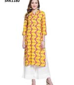 Mustard Printed Viscose Band / Mandarin / Chinese Collar kurti