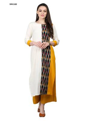 Off White Printed Viscose Round Neck kurti 1