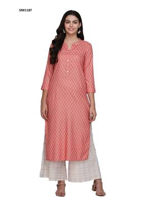 Red Printed Viscose Band / Mandarin / Chinese Collar kurti 1