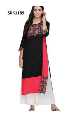 Black Printed Viscose Round Neck kurti 1