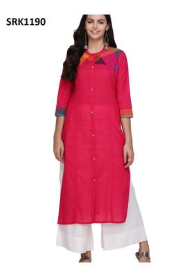 Pink Printed Cotton Band / Mandarin / Chinese Collar kurti 1