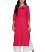 Pink Printed Cotton Band / Mandarin / Chinese Collar kurti