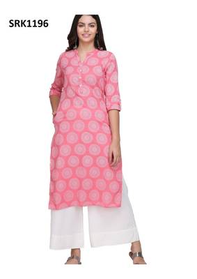 Pink Printed Cotton Band / Mandarin / Chinese Collar kurti 1