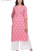 Pink Printed Cotton Band / Mandarin / Chinese Collar kurti