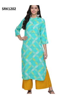 Sea Green Printed Viscose Band / Mandarin / Chinese Collar kurti 1