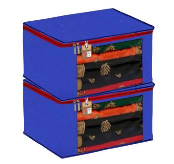 Atorakushon Fabric 2 Piece Saree Cover Clothes Storage Bags Garments Wardrobe Organiser (Blue) 1