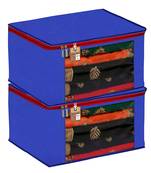 Atorakushon Fabric 2 Piece Saree Cover Clothes Storage Bags Garments Wardrobe Organiser (Blue)