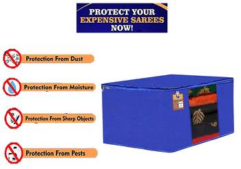 Atorakushon Fabric 2 Piece Saree Cover Clothes Storage Bags Garments Wardrobe Organiser (Blue) 4