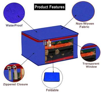 Atorakushon Fabric 2 Piece Saree Cover Clothes Storage Bags Garments Wardrobe Organiser (Blue) 5