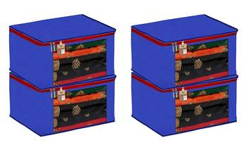 Atorakushon Fabric 4 Piece Saree Cover Clothes Storage Bags Garments Wardrobe Organiser (Blue) 1