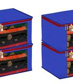 Atorakushon Fabric 4 Piece Saree Cover Clothes Storage Bags Garments Wardrobe Organiser (Blue)