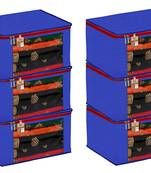 ATORAKUSHON FABRIC 6 PIECE SAREE COVER CLOTHES STORAGE BAGS GARMENTS WARDROBE ORGANISER (Blue)