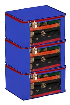 Atorakushon Fabric 9 Piece Saree Cover Clothes Storage Bags Garments Wardrobe Organiser (Blue)