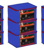 Atorakushon Fabric 9 Piece Saree Cover Clothes Storage Bags Garments Wardrobe Organiser (Blue)