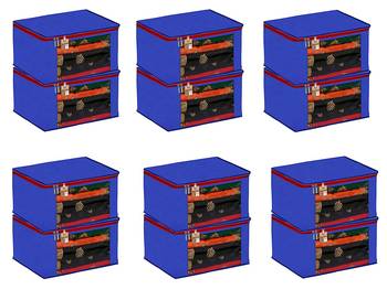 Atorakushon Fabric 12 Piece Saree Cover Clothes Storage Bags Garments Wardrobe Organiser (Blue) 1