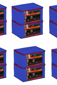 Atorakushon Fabric 12 Piece Saree Cover Clothes Storage Bags Garments Wardrobe Organiser (Blue)
