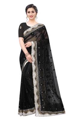 Black embroidered net saree with blouse 1