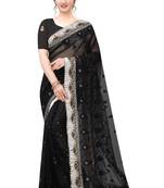Black embroidered net saree with blouse