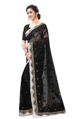 Black embroidered net saree with blouse 2