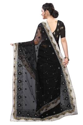 Black embroidered net saree with blouse 3