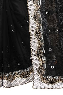 Black embroidered net saree with blouse 4