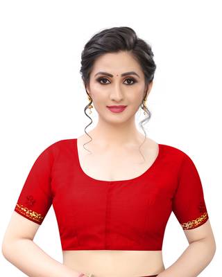 Red embroidered net saree with blouse 5