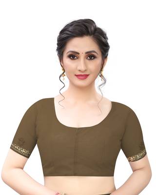 Beige embroidered net saree with blouse 5
