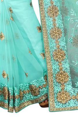 Sky blue embroidered net saree with blouse 4