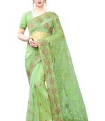 Green embroidered net saree with blouse
