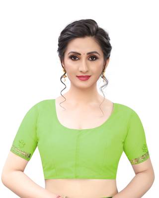 Green embroidered net saree with blouse 5