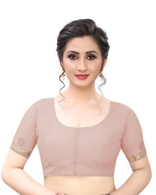 Brown embroidered net saree with blouse 5