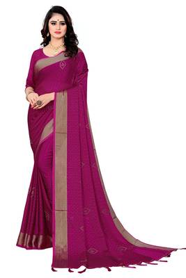 Purple embroidered silk saree with blouse 1