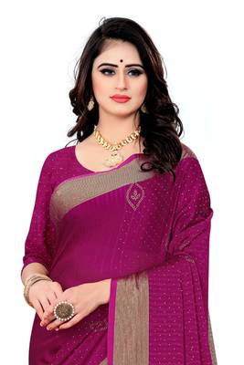 Purple embroidered silk saree with blouse 3