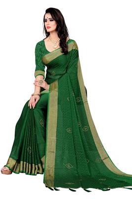 Green embroidered silk saree with blouse 1