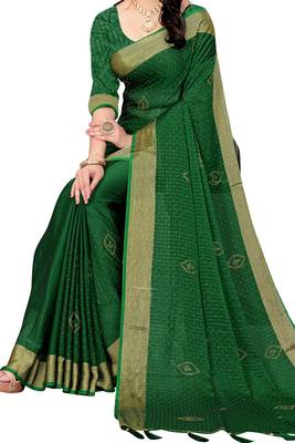 Green embroidered silk saree with blouse 2