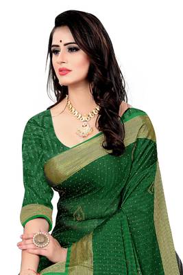 Green embroidered silk saree with blouse 3