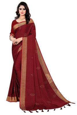 Maroon embroidered silk saree with blouse 1