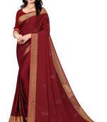 Maroon embroidered silk saree with blouse